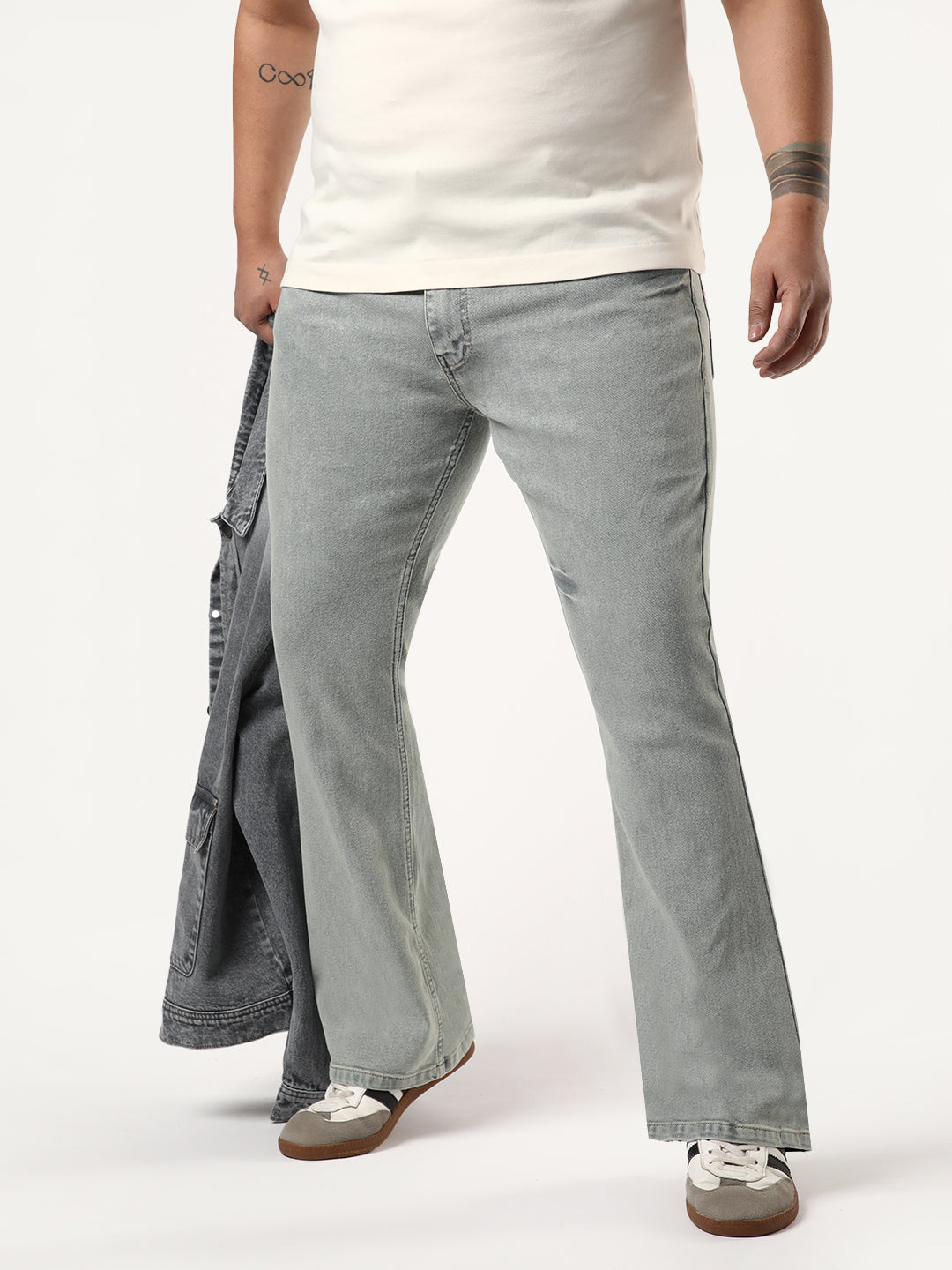 Plus Men's Ice Grey Bootcut Fit Mid Rise Acid Wash Jeans Stretchable