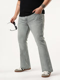 Plus Men's Light Grey Bootcut Fit Mid Rise Tinted Heavy Washed Jeans Stretchable