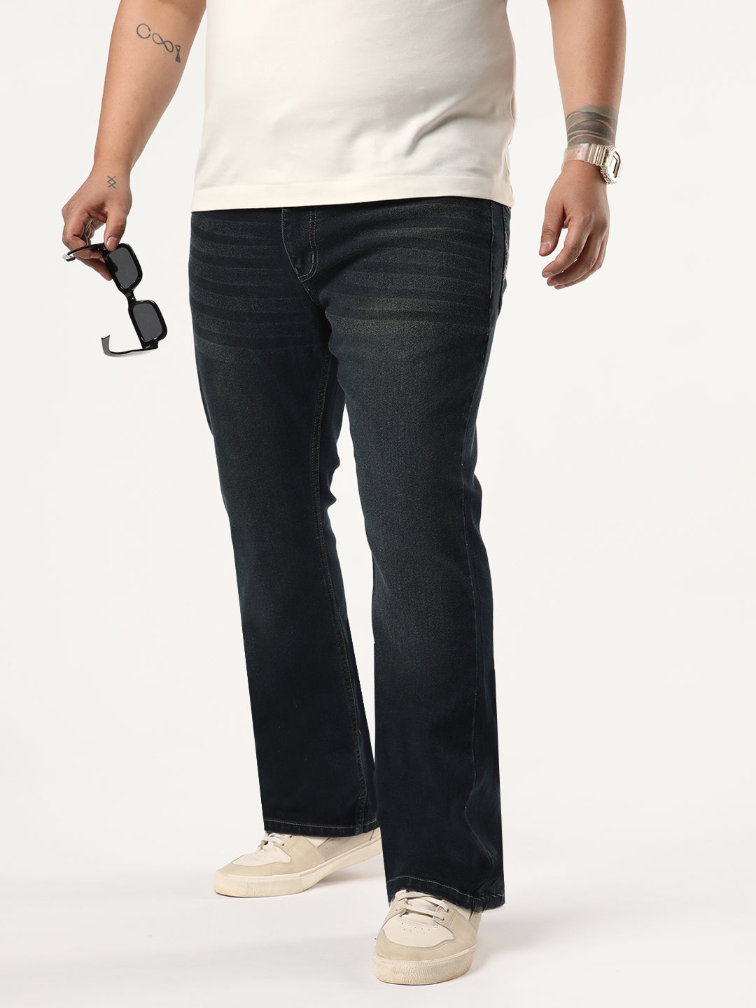 Plus Men's Carbon Blue Bootcut Fit Mid Rise Heavy Washed Jeans Stretchable