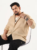Plus Men's Beige Linen Blend Full Sleeve Relaxed Fit Casual Solid Shirt