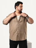 Plus Men's Coffee Linen Blend Full Sleeve Relaxed Fit Casual Solid Shirt