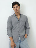 Men's Ice Grey Regular Fit Full Sleeve Solid Denim Shirt