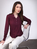 Women's Maroon Modal Viscose Full Sleeve Regular Fit Casual Solid Shirt with Mandarin Collar