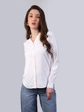 Women's White Modal Viscose Full Sleeve Regular Fit Casual Solid Shirt with Mandarin Collar